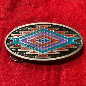 vintage 1993 Gap belt buckle features a Southwestern Native American pattern